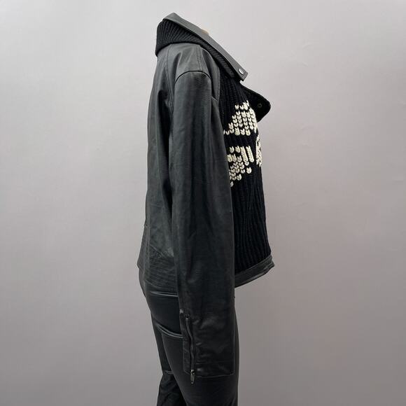 ett:twa by Anthropologie Sweater Trimmed Faux Leather Jacket Black Women's Large - Picture 9 of 15